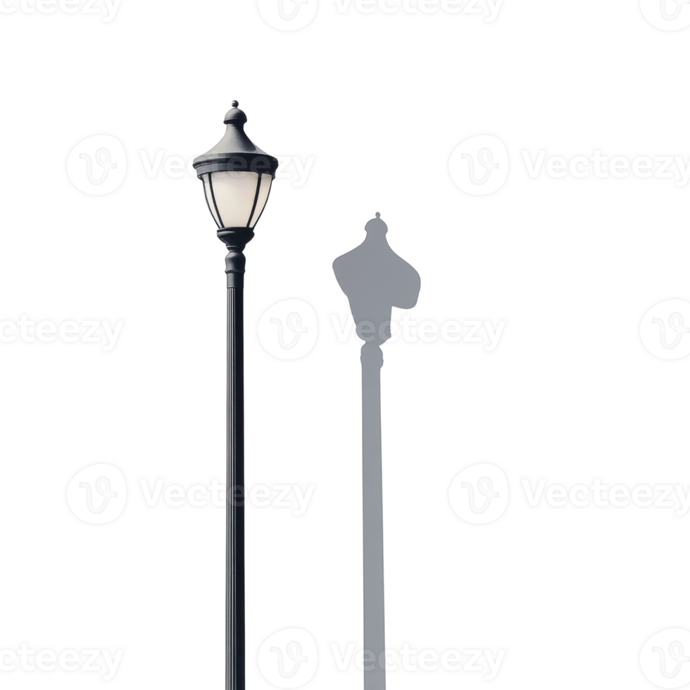 Illuminated Lamppost Stands Tall Beside Its Shadow png