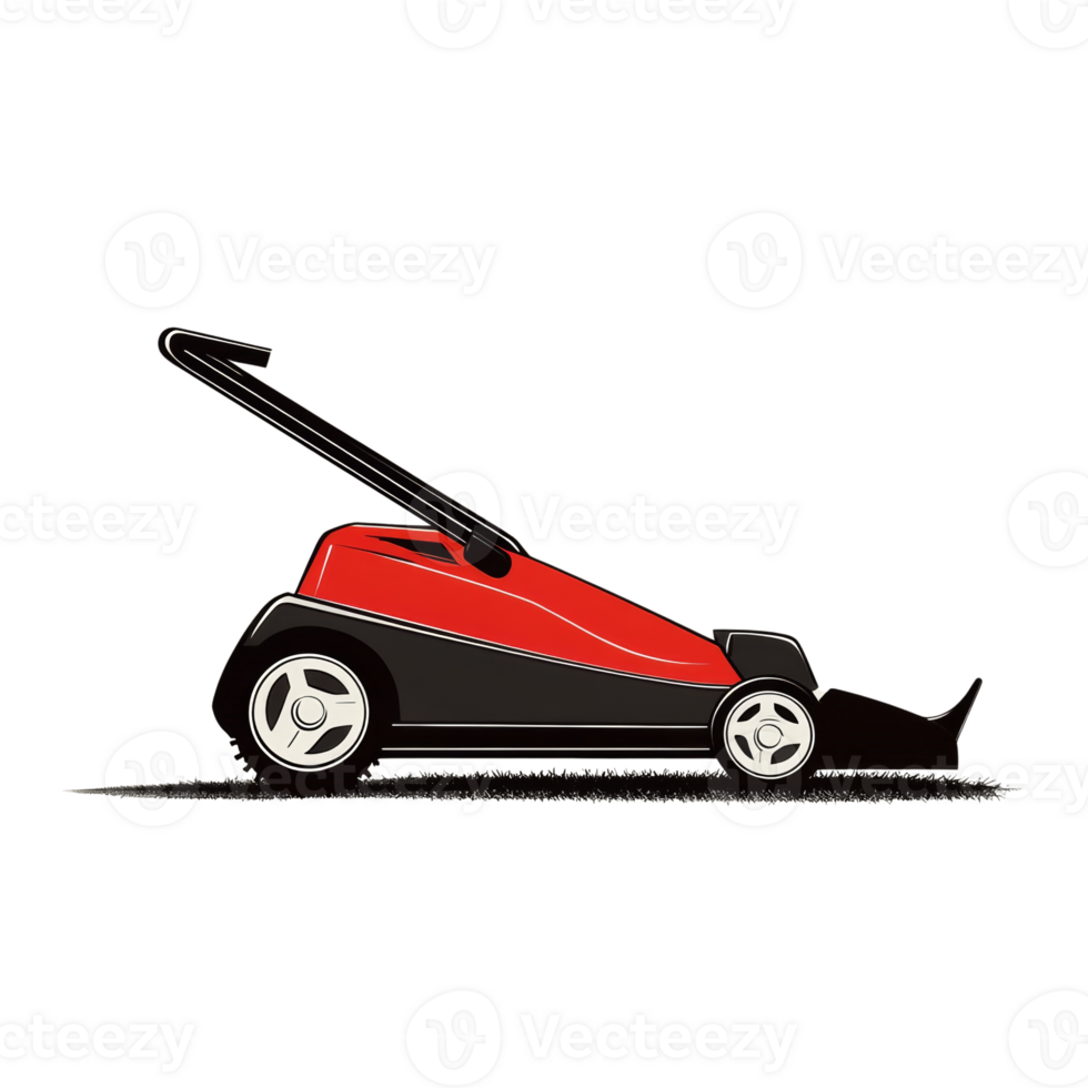 Red and Black Lawn Mower Cutting Grass png