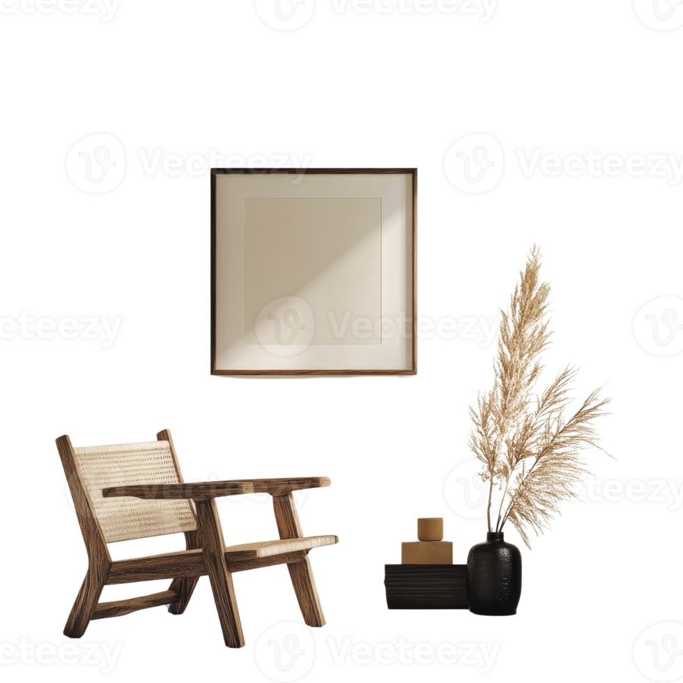 Wooden Chair Pampas Grass And Blank Frame Design png