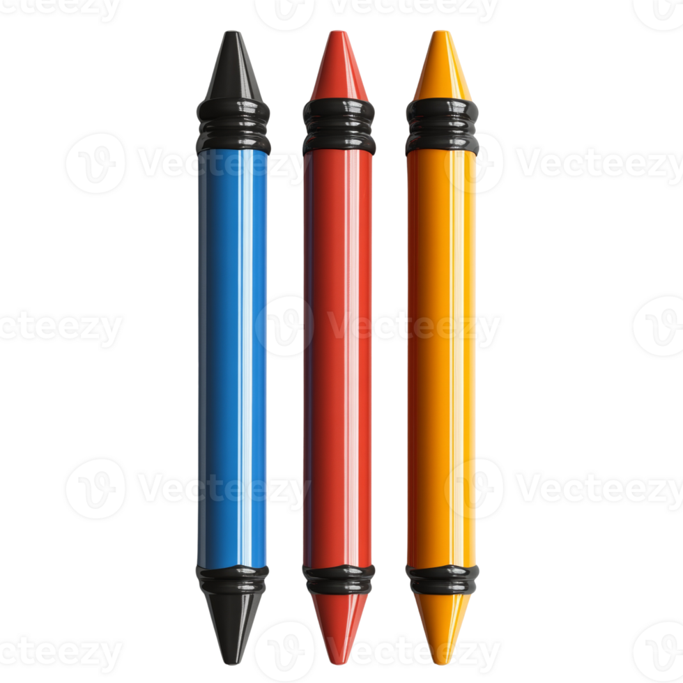 Three Colorful Crayons Standing Together In A Row png