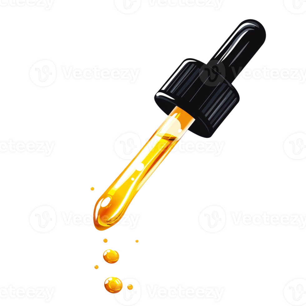 Golden oil dripping from glass dropper bottle png
