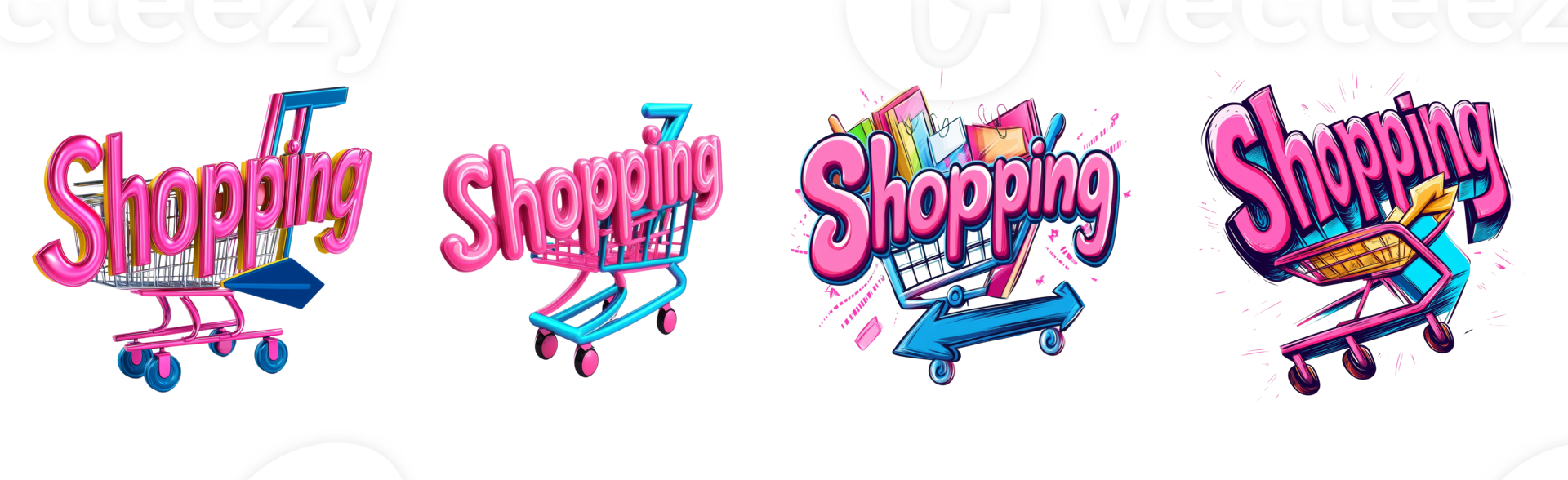 Colorful Shopping Cart Designs Featuring Vibrant Word Art png
