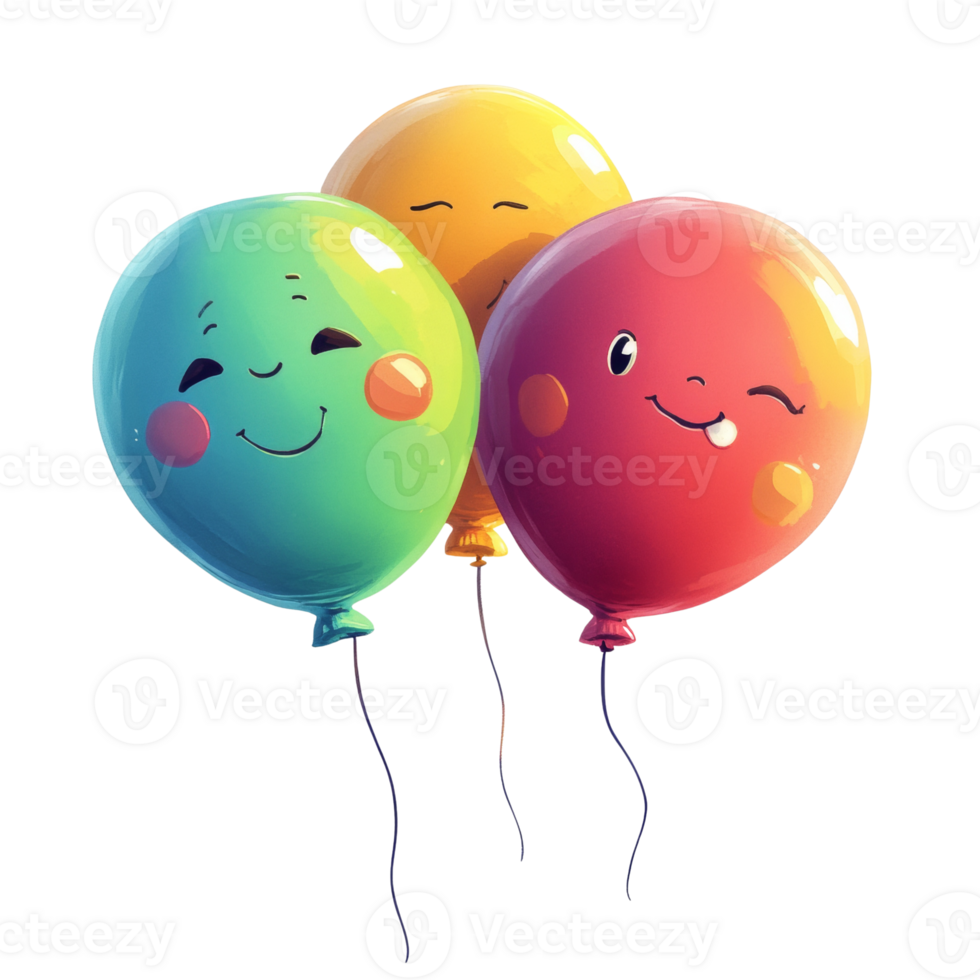 Three Happy Balloons With Cute Faces png