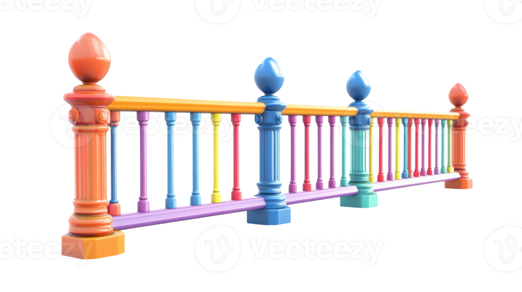 Colorful fence with pillars and ornate detailing png