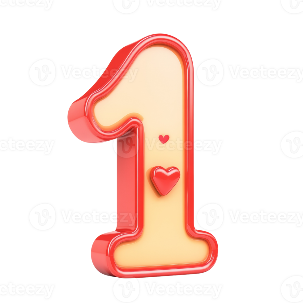 Red Number One With Small Hearts Decor png