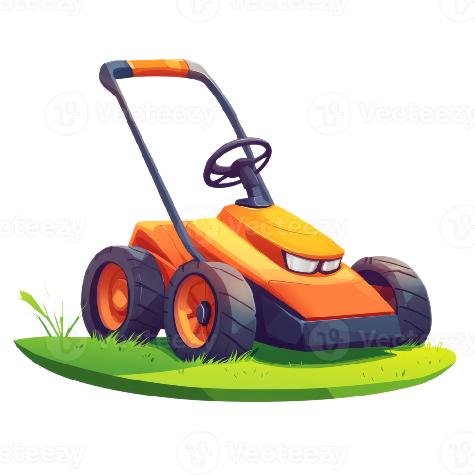 Orange Robotic Lawn Mower Cutting Green Grass png