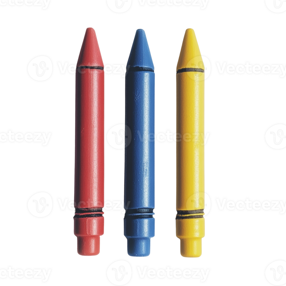 Three Crayons Red Blue Yellow Arranged In A Row png
