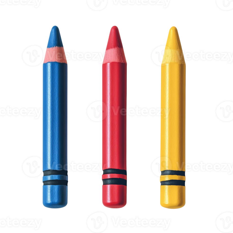 Three colored pencils arranged in a row png