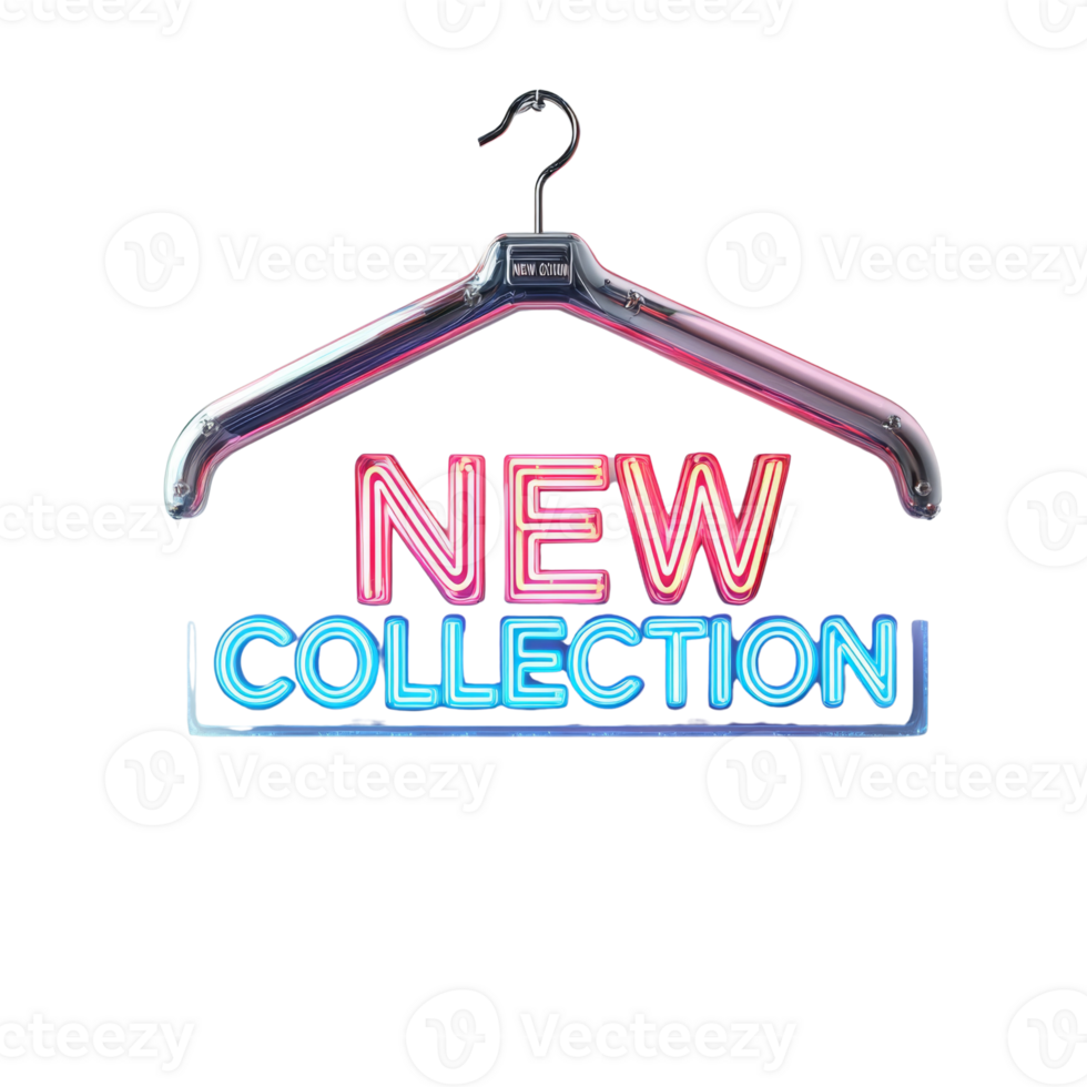 New Collection Announcement Neon Sign With Clothes Hanger png