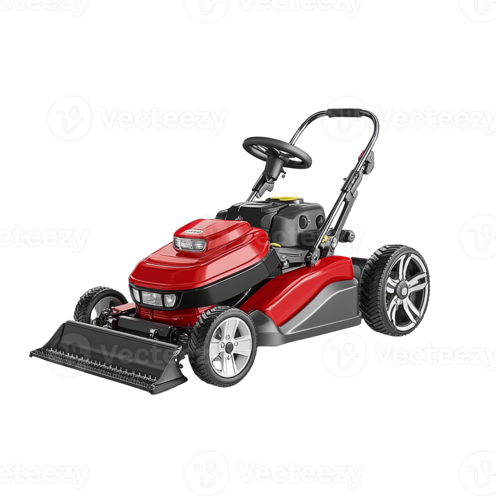 Modern Red Lawn Tractor With Steering Wheel png