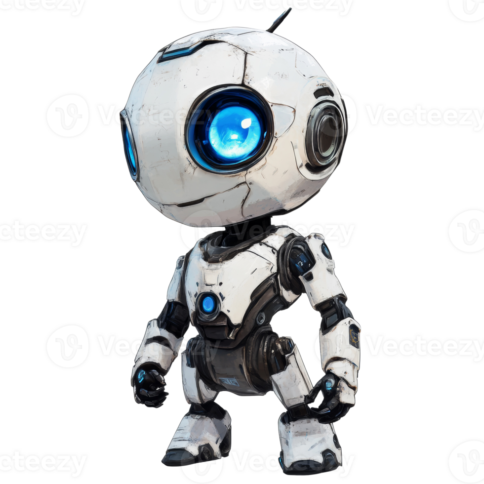 A small white robot with blue eyes stands png