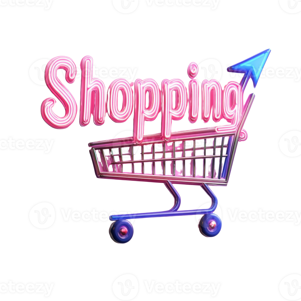 Neon Shopping Cart With Upward Arrow Representing Growth png