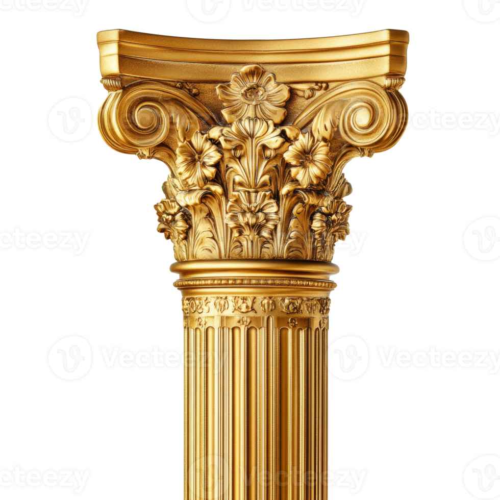 Golden Column with Intricate Floral Capital Design png