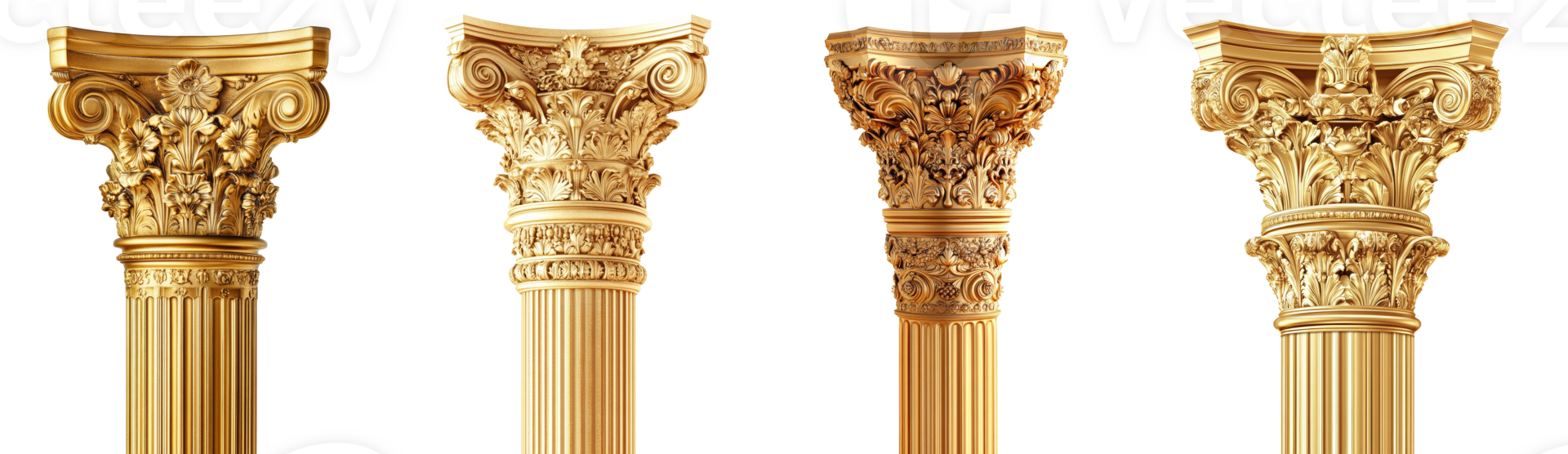 Four Golden Ornate Columns Displayed Against A Black Background png