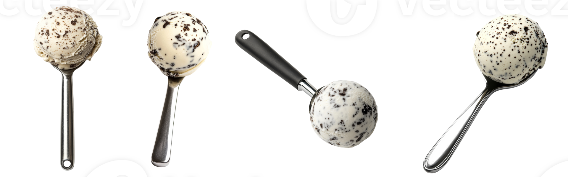 Creamy Cookie Ice Cream Scoops On Spoons png