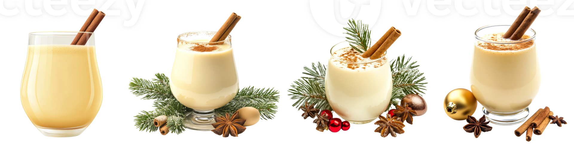 Festive Eggnog Drinks in Elegant Glasses with Spices png