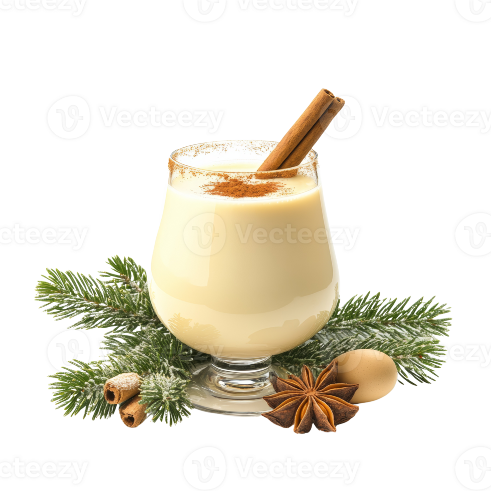 Festive Eggnog Drink with Cinnamon and Holiday Sprig png