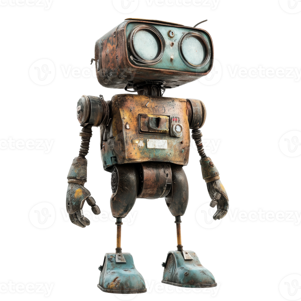 Weathered Retro Robot Standing Tall png