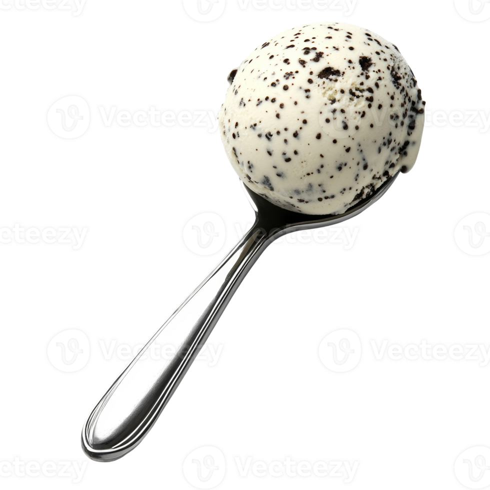 Cookies and cream ice cream scoop on a spoon png