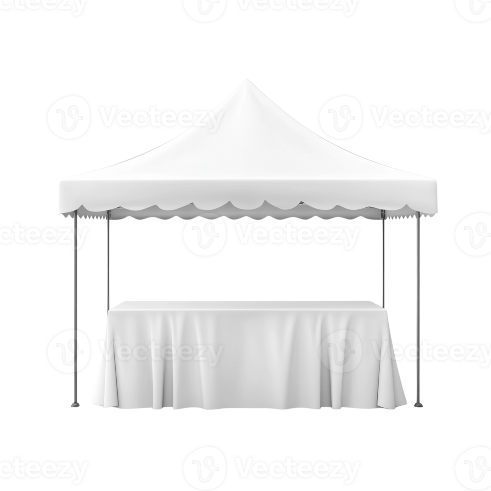 White Canopy Tent with Tablecloth Covered Table. isolated png
