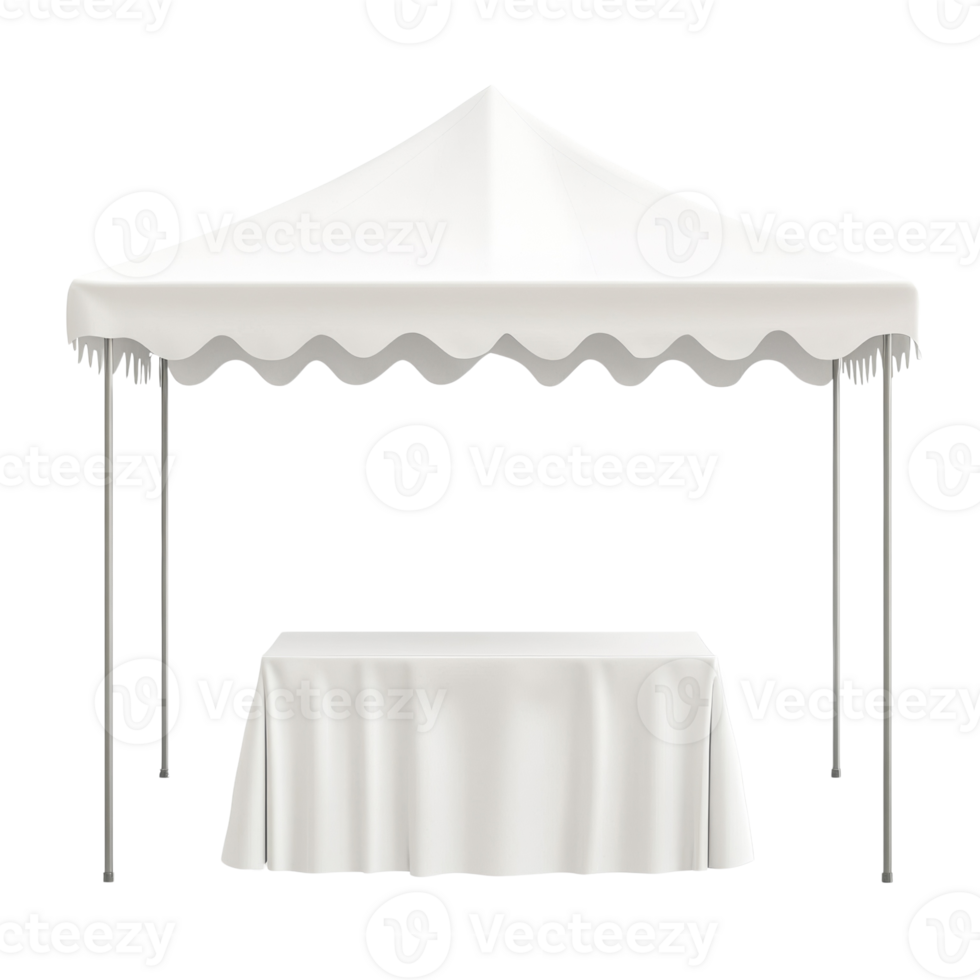 White Canopy Tent with Tablecloth Covered Table. cut out png