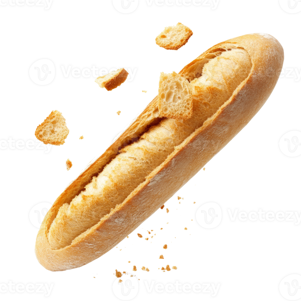 A baguette breaking apart into pieces png
