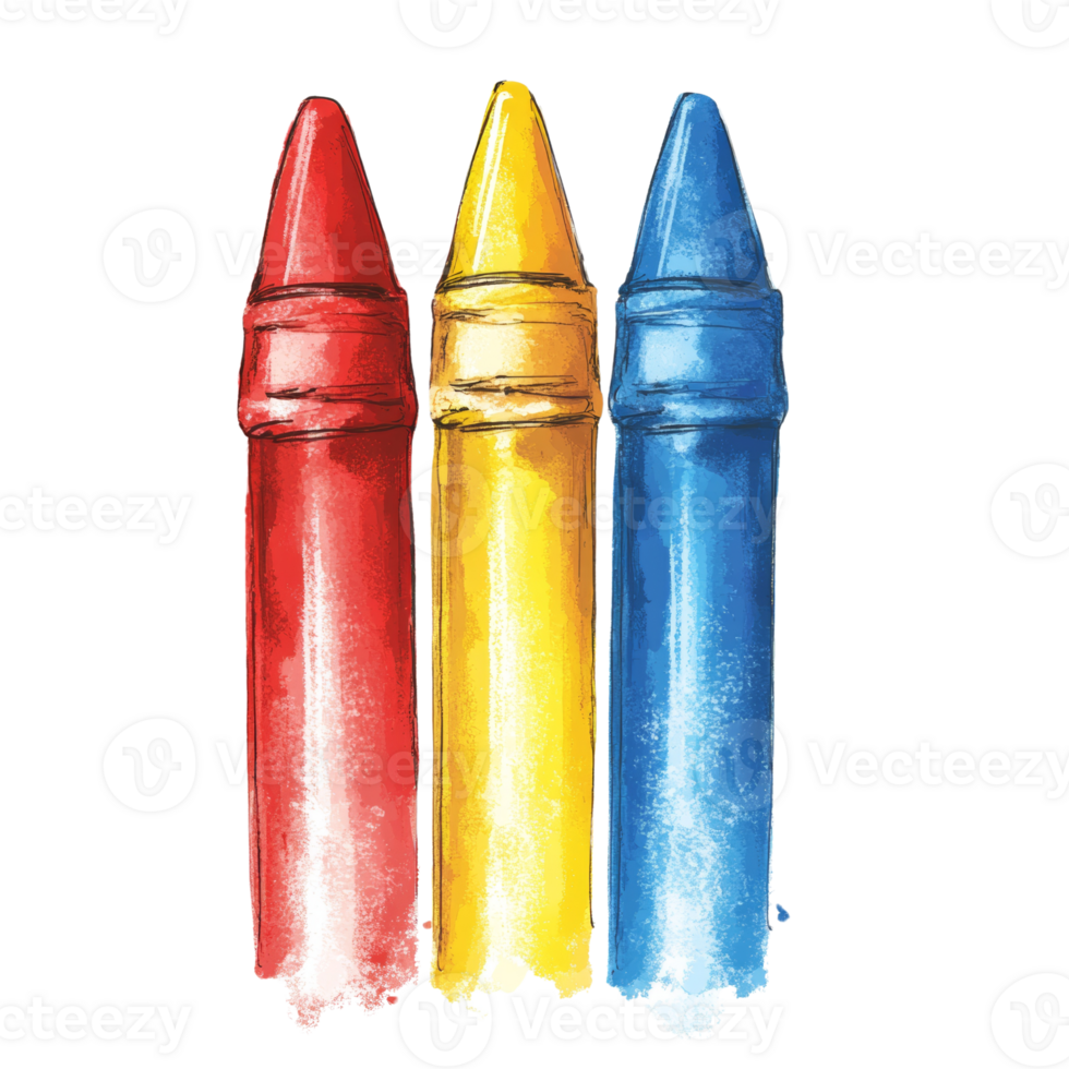 Three Crayons Red Yellow And Blue Stand Together png