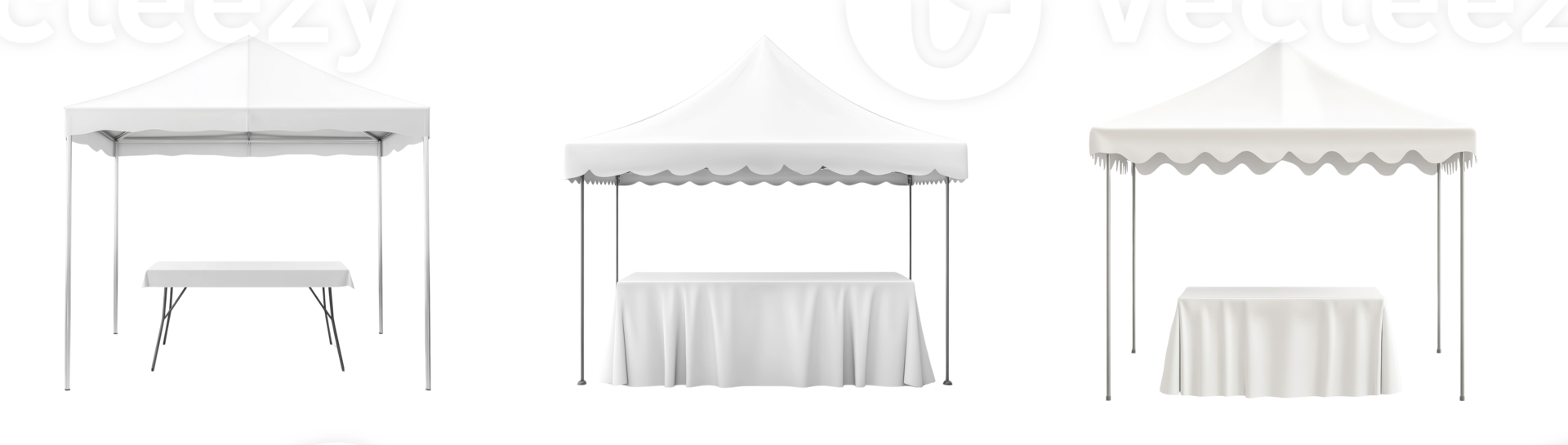 Three White Canopy Tents With Tables Setup png