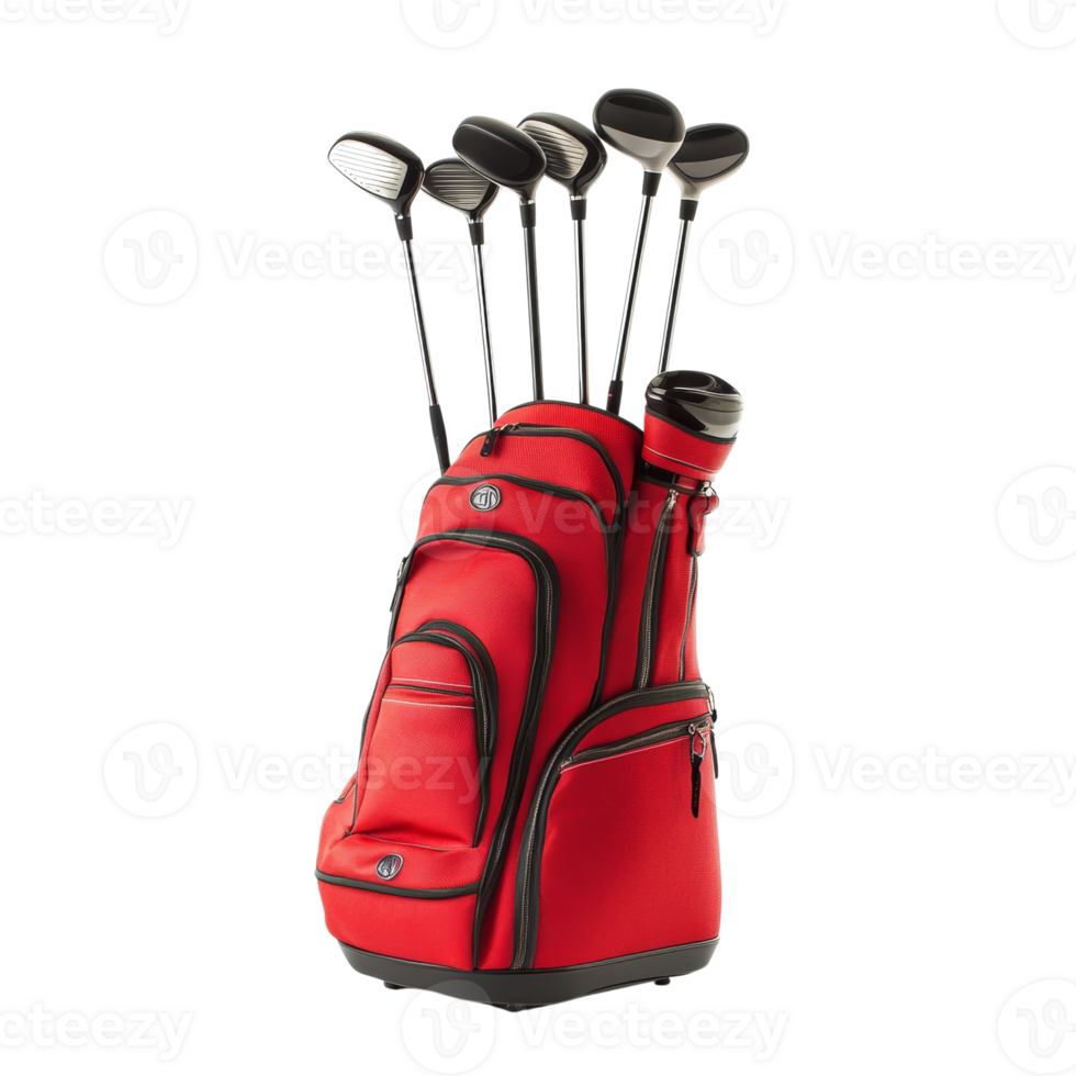 Red Golf Bag With Multiple Clubs Inside png