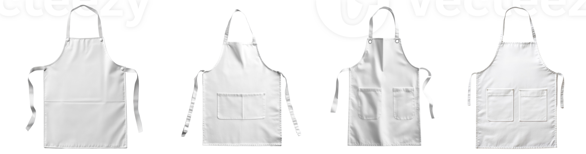 Four White Aprons Displayed Against Black Background png