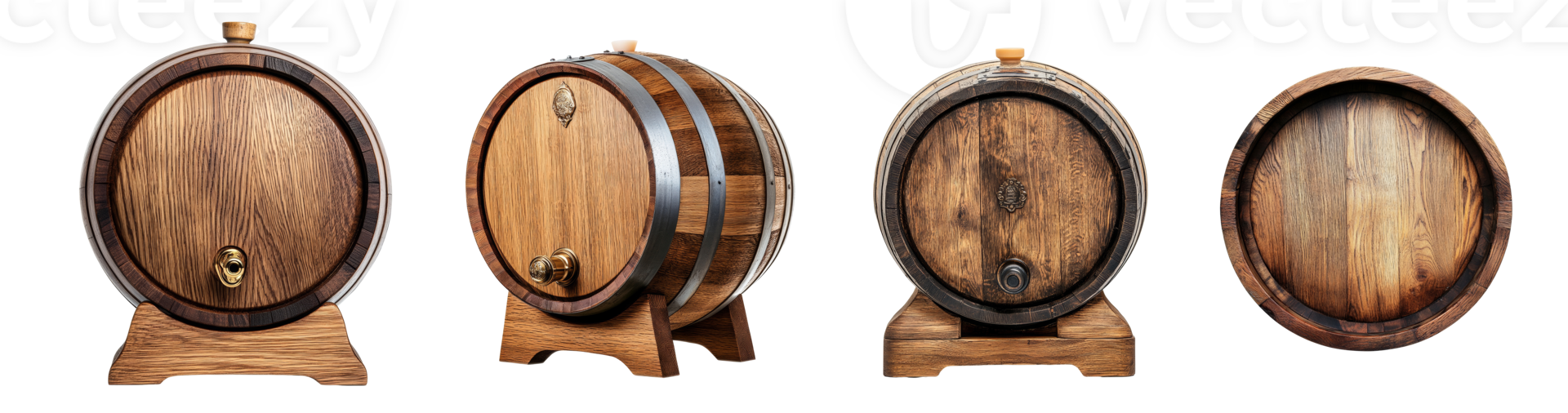 Four Wooden Barrels Displayed From Different Angles png