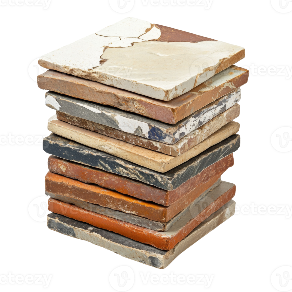 A Stack of Old Weathered and Cracked Tiles png