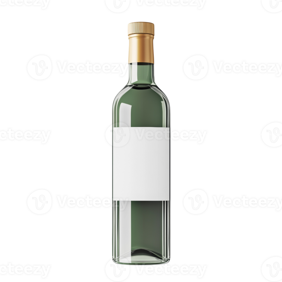 Green Glass Bottle With Blank White Label png