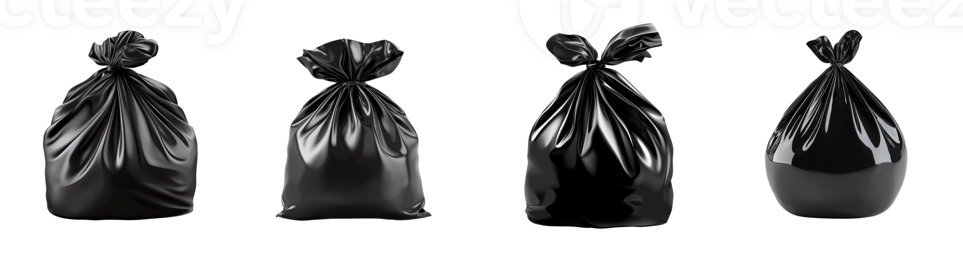 Four Black Plastic Bags Displayed Against Black Background png