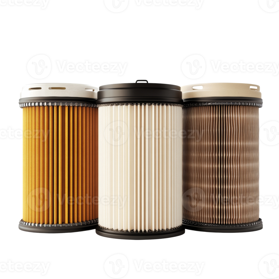 Three cylindrical fuel filters displayed together png