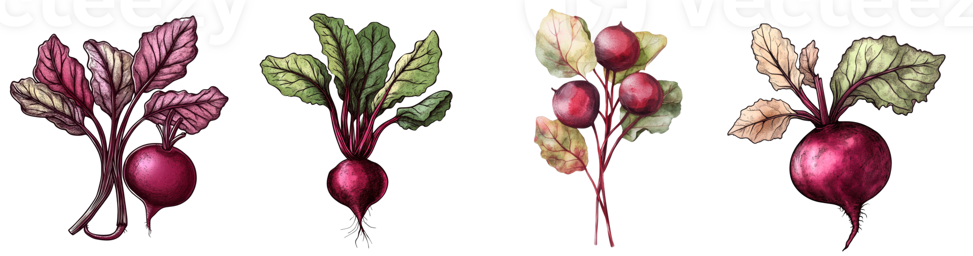 Beetroot illustrations showing various growth stages and colors png