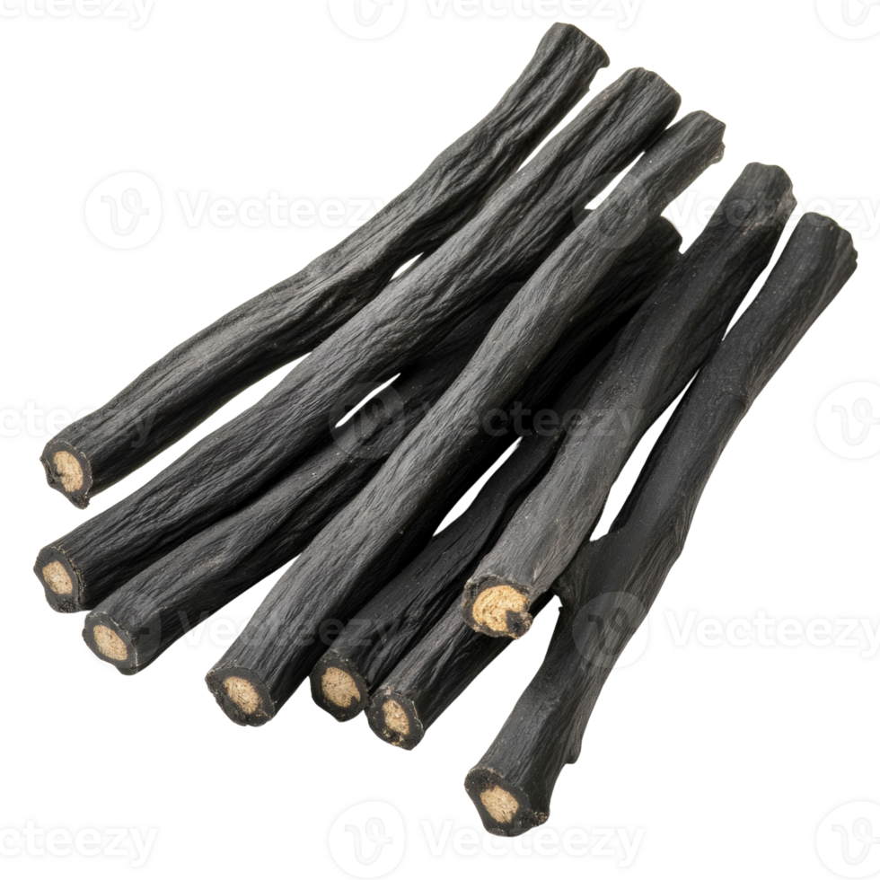 A pile of long black licorice sticks png