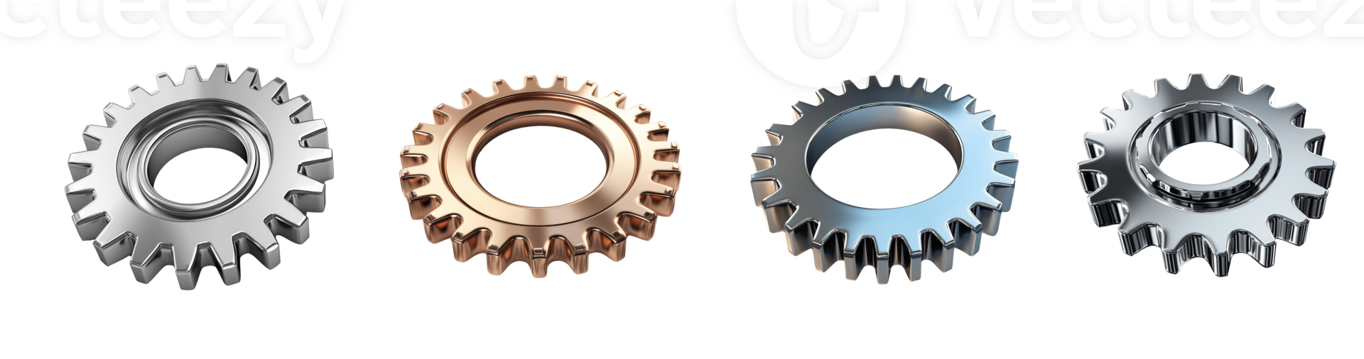 Four Metallic Gears Showcase Diverse Colors and Designs png