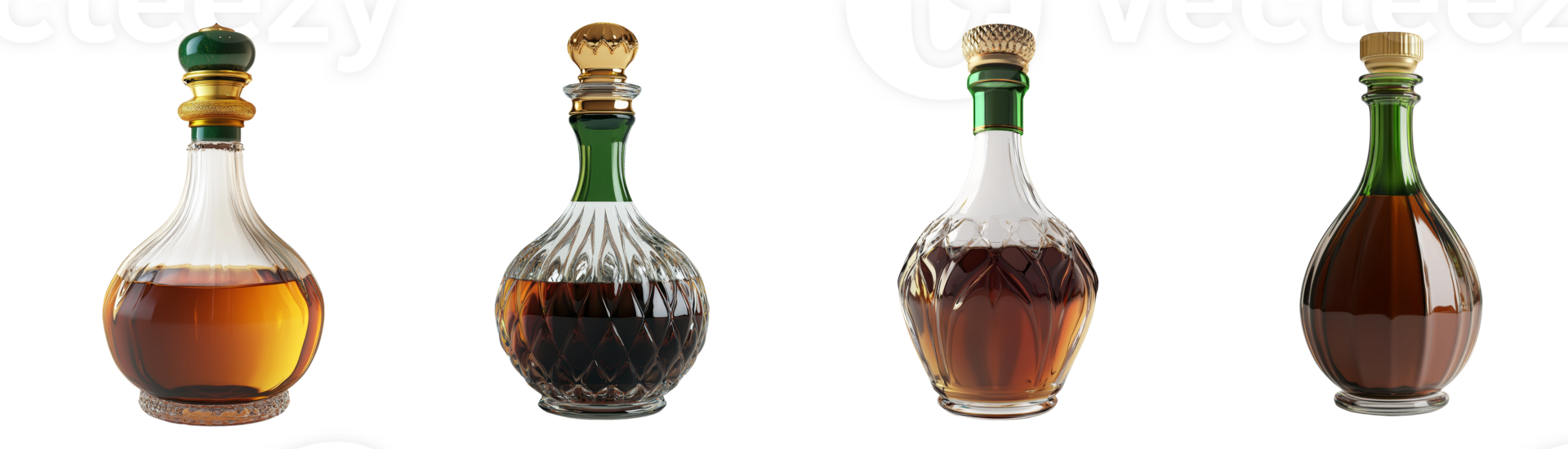 Four Elegant Decanters of Fine Aged Brandy png