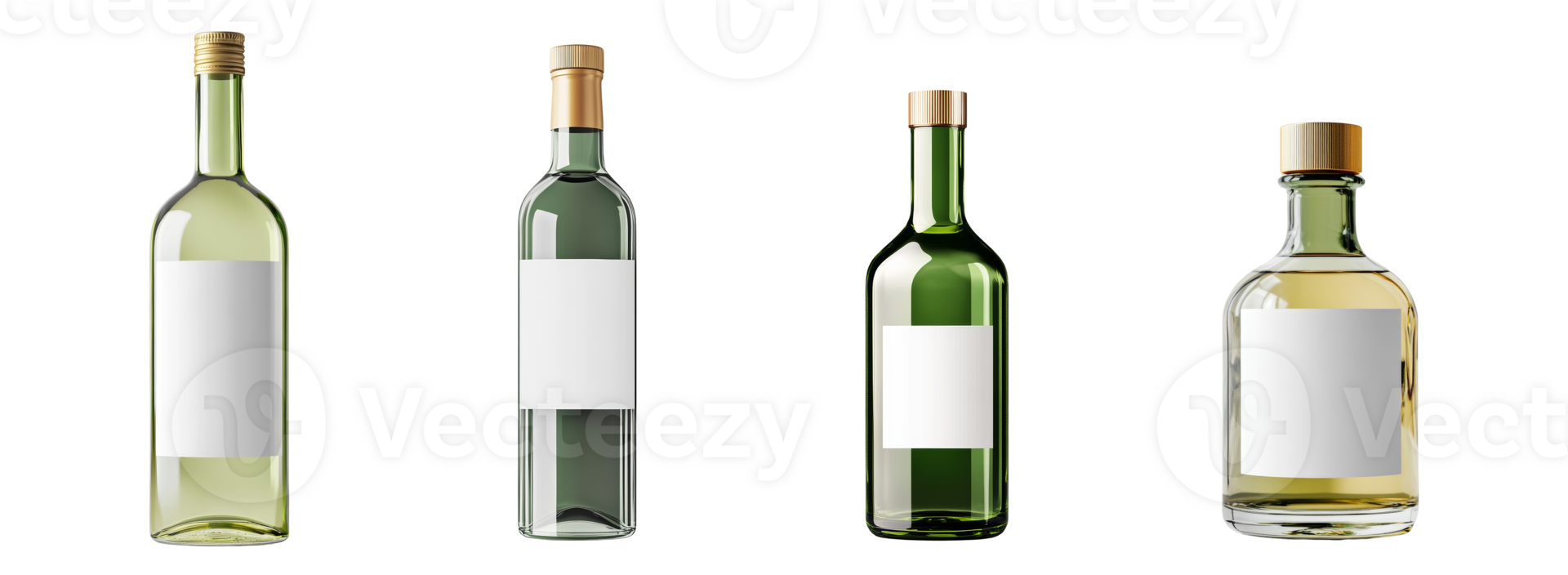 Four Glass Bottles With Blank White Labels png