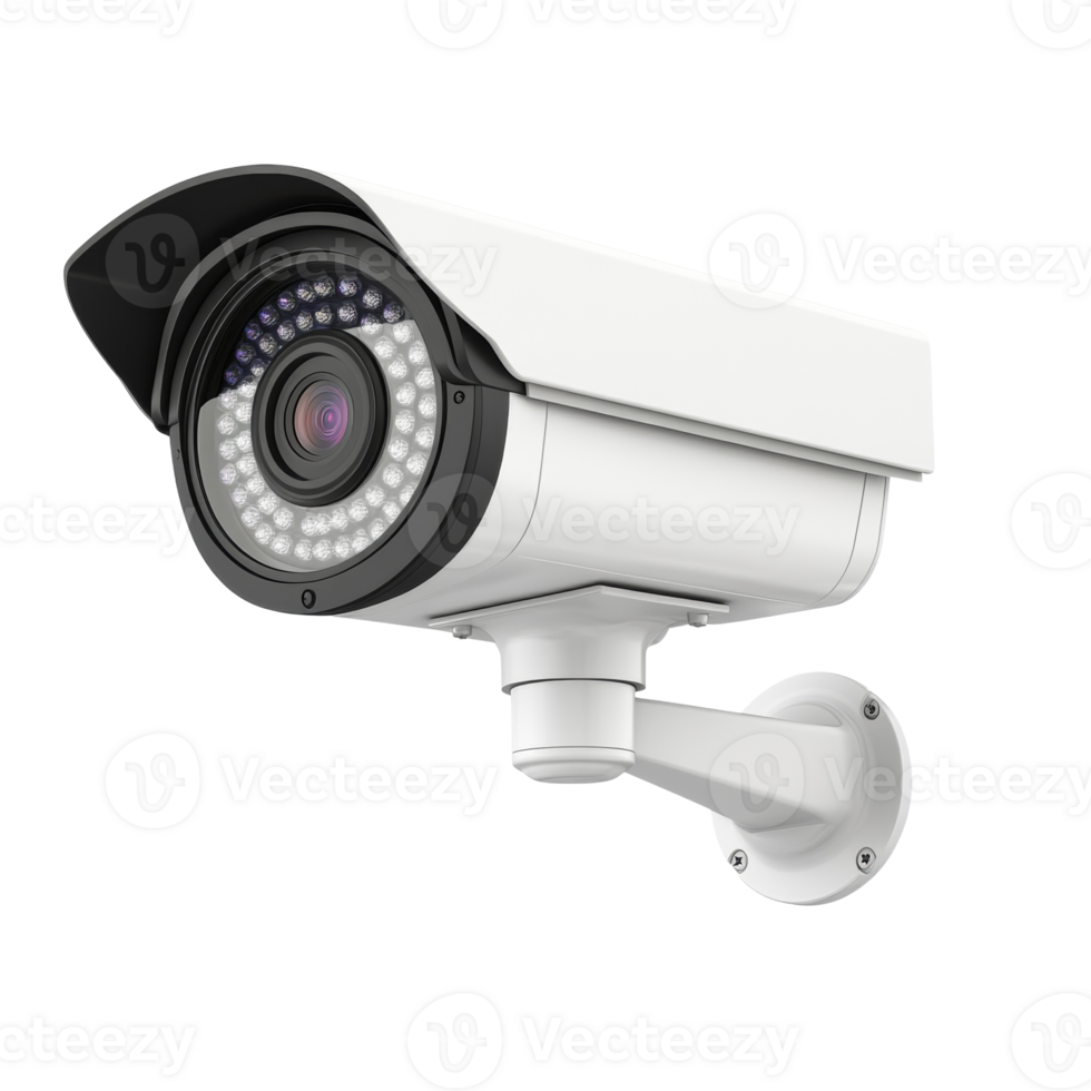 White Security Camera with Infrared LEDs and Mount png