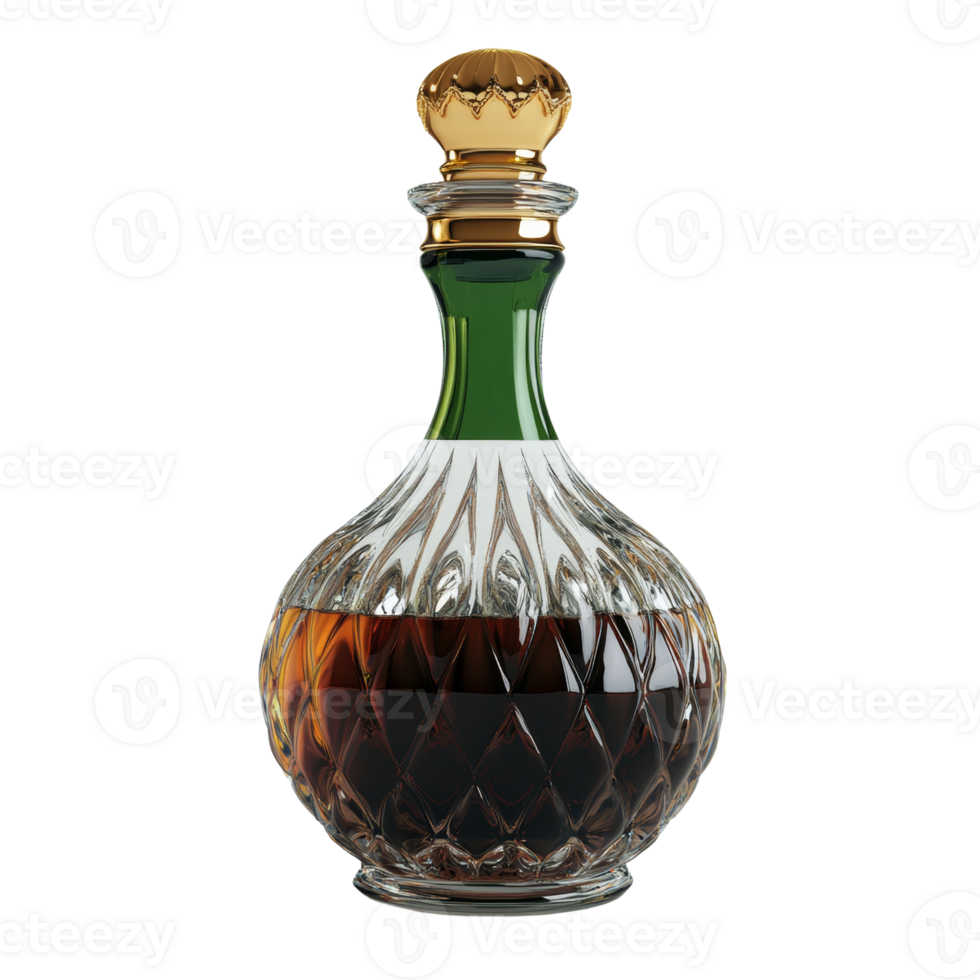 Elegant Crystal Decanter Filled With Dark Amber Liquid png