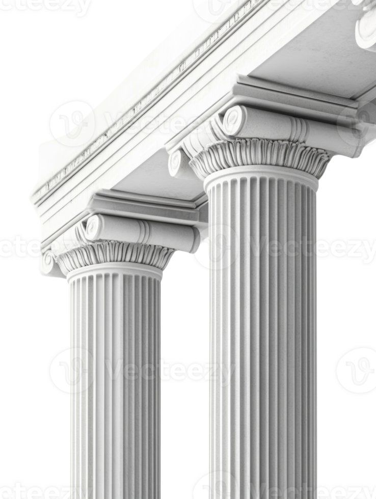 Two White Classical Columns Support a Stone Entablature png