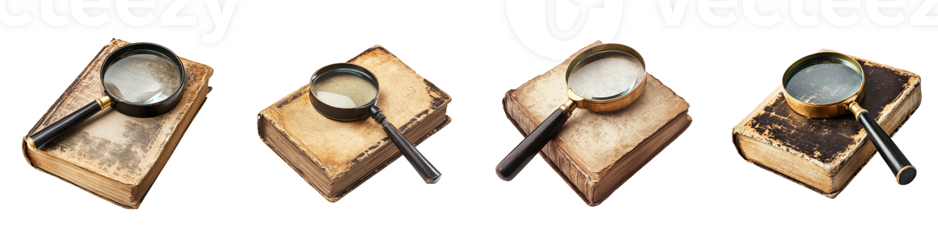 Antique Magnifying Glasses Resting on Old Books png