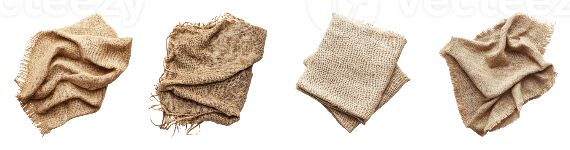 Four Brown Burlap Fabrics Arranged in Different Folds png