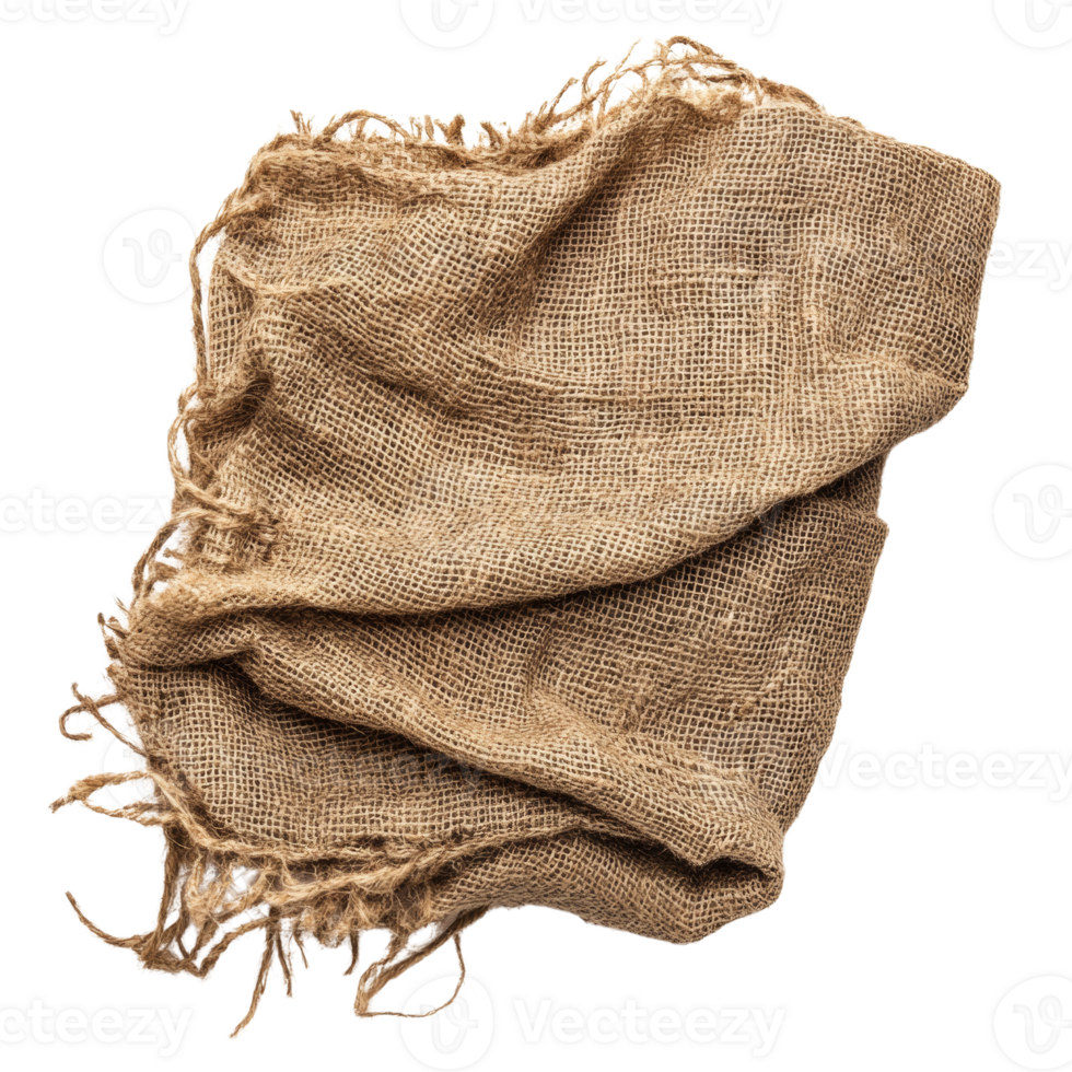 A frayed piece of tan burlap fabric is shown png