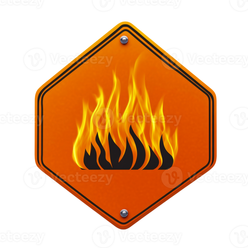Orange Hexagonal Sign Depicting Flames of Fire png