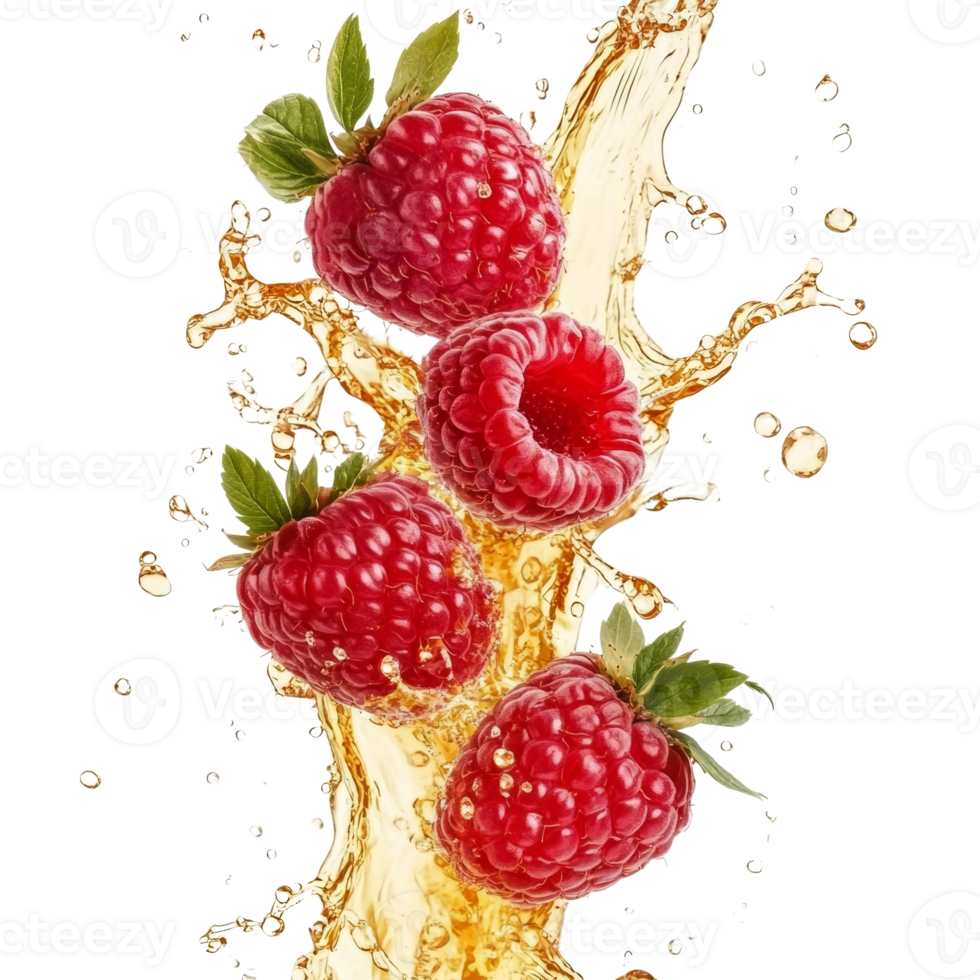 Fresh Raspberries Splashing in Golden Juice png