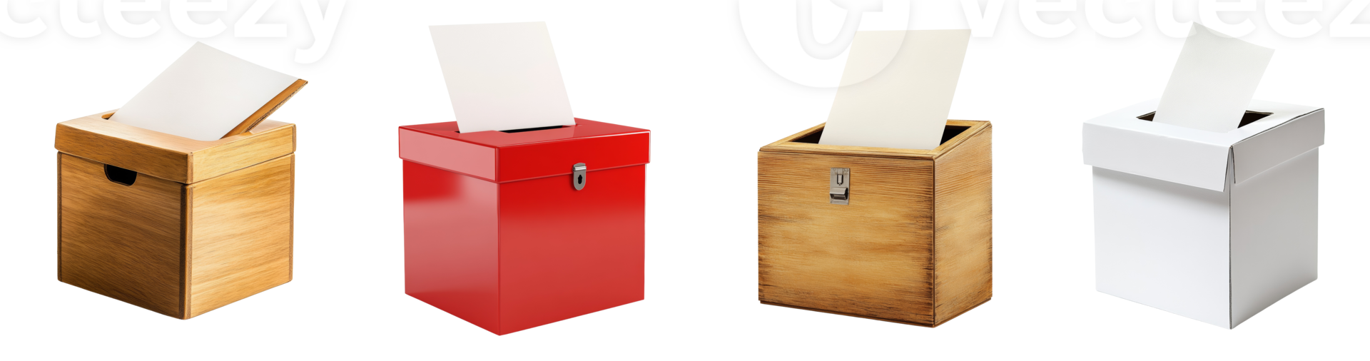 Four ballot boxes awaiting voter participation png