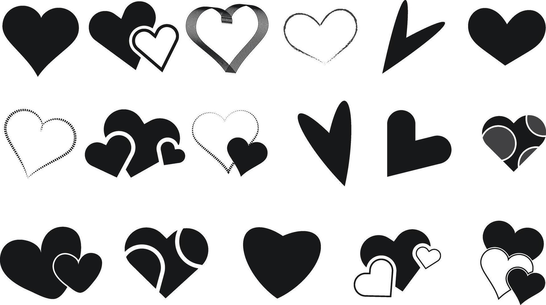 Modern love heart shape icon set for valentines day isolated on white background vector